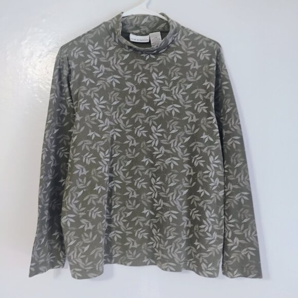 croft & barrow Tops - Croft & Barrow Olive Leaf Print Long Sleeve Top Size L